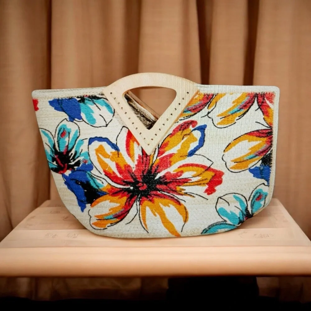 Palm Springs Bloom Jute Rectangle Tote Bag